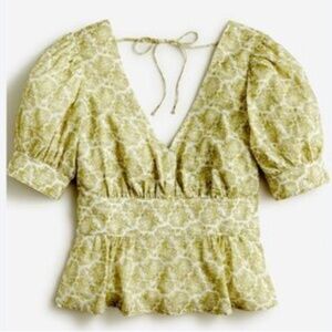 J. Crew V-neck puff-sleeve top in ornate paisley